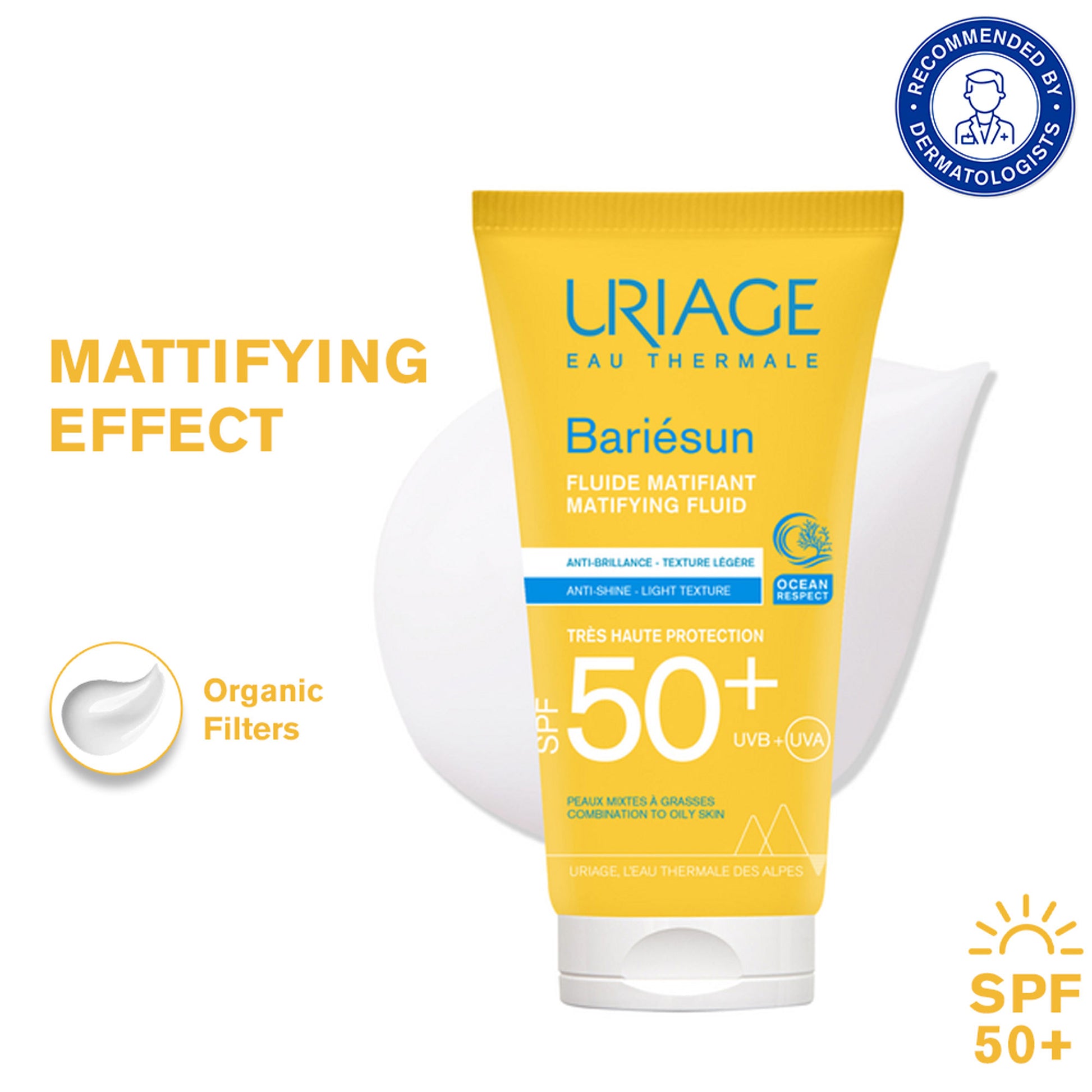 Uriage Bariesun Mattifying Sunscreen SPF50+ Light & Non-Sticky, No White Cast Dermat Recommended
