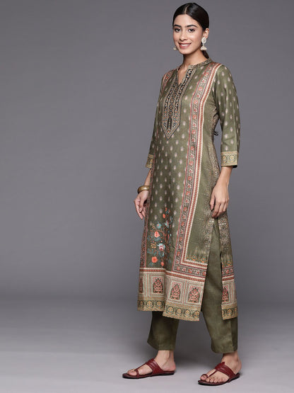 Indyancart VA Women'sEthnic Motif Printed Winter Kurta with Trouser & Dupatta