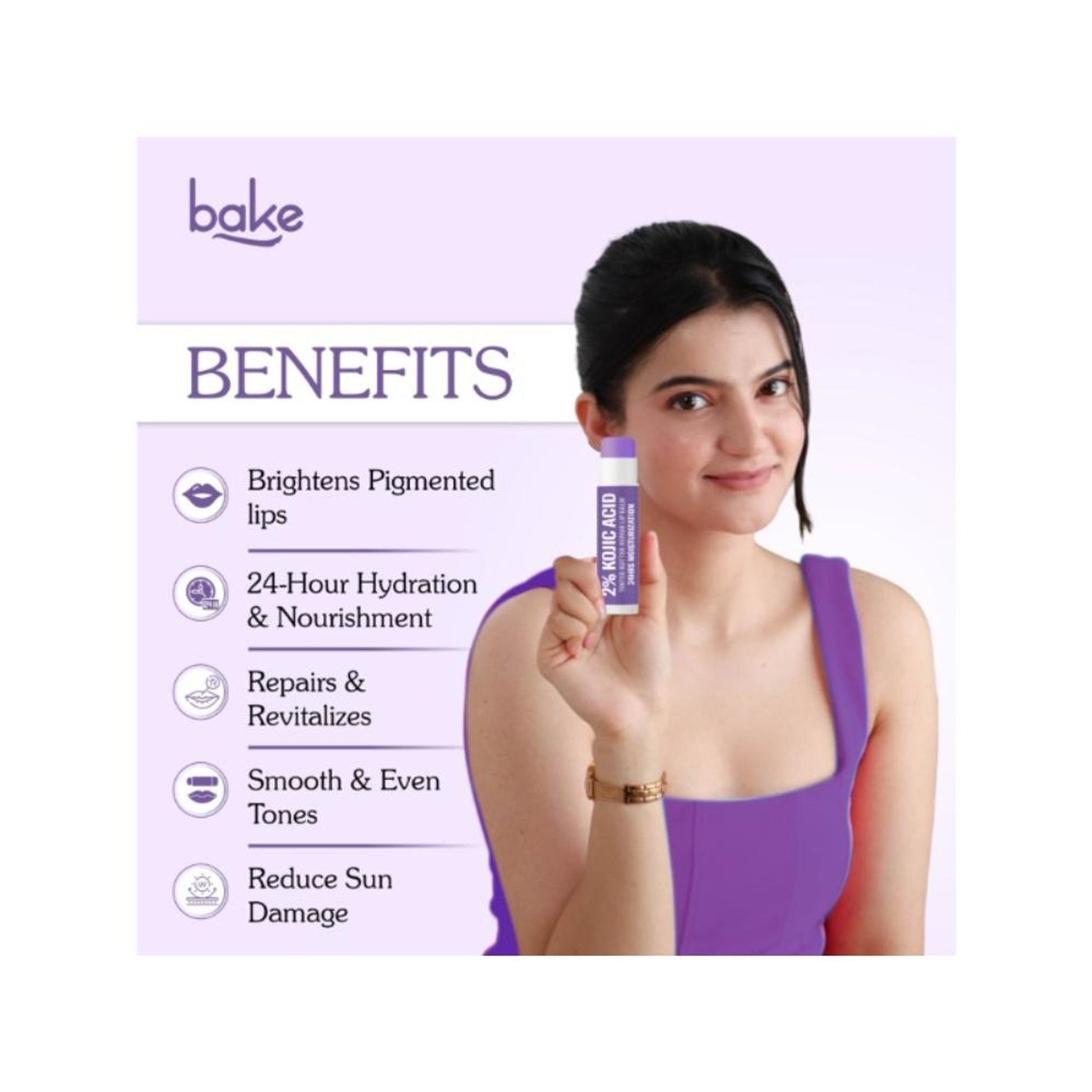BAKE 2% Kojic Acid Tinted Lip Brightening Balm with 1% Alpha Arbutin For Dark & Pigmented Lips