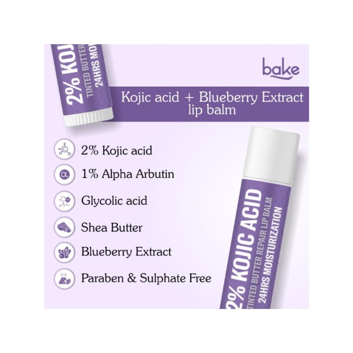 BAKE 2% Kojic Acid Tinted Lip Brightening Balm with 1% Alpha Arbutin For Dark & Pigmented Lips