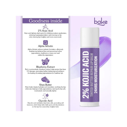 BAKE 2% Kojic Acid Tinted Lip Brightening Balm with 1% Alpha Arbutin For Dark & Pigmented Lips