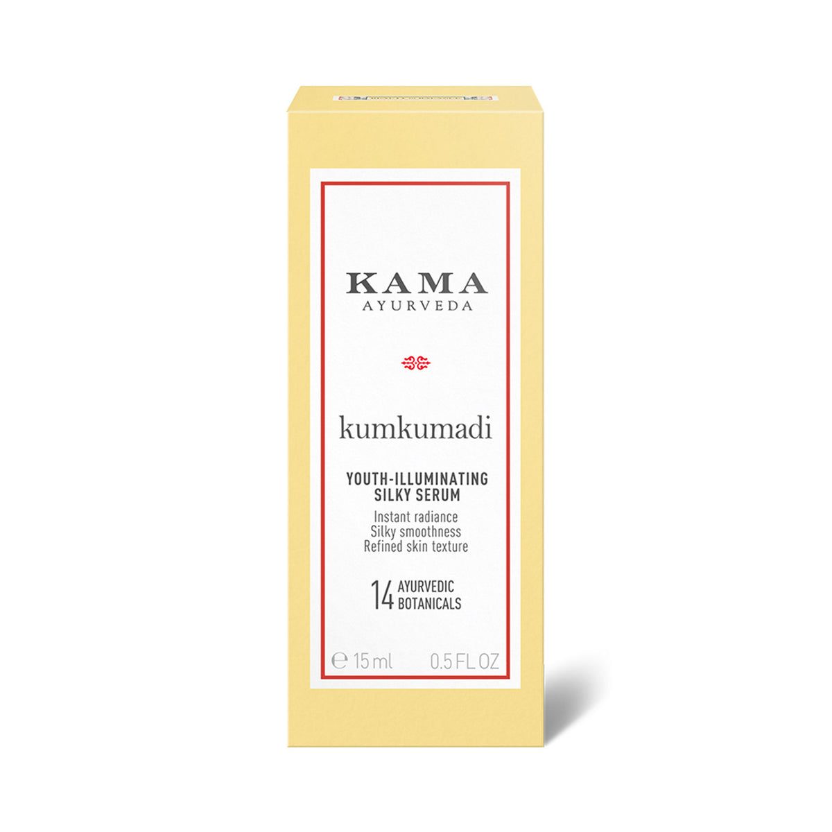 Kama Ayurveda Kumkumadi Youth Illuminating Silky Serum bottle, showcasing the product for radiant skin and even tone.
