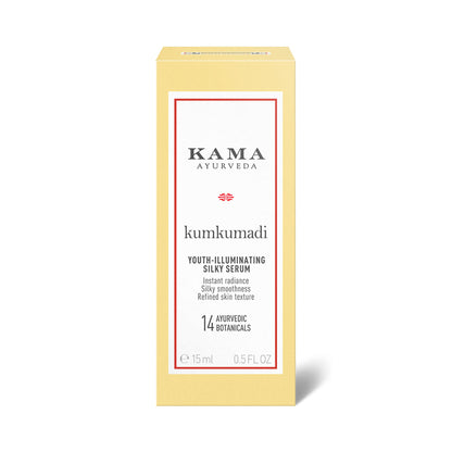 Kama Ayurveda Kumkumadi Youth Illuminating Silky Serum bottle, showcasing the product for radiant skin and even tone.
