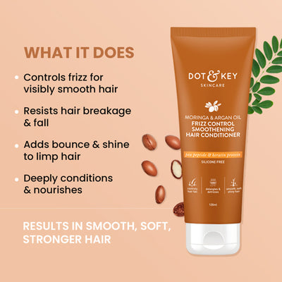 Dot & Key Moringa & Argan Frizz Control Smoothing Hair Conditioner, Pea Peptide & Keratin Protein