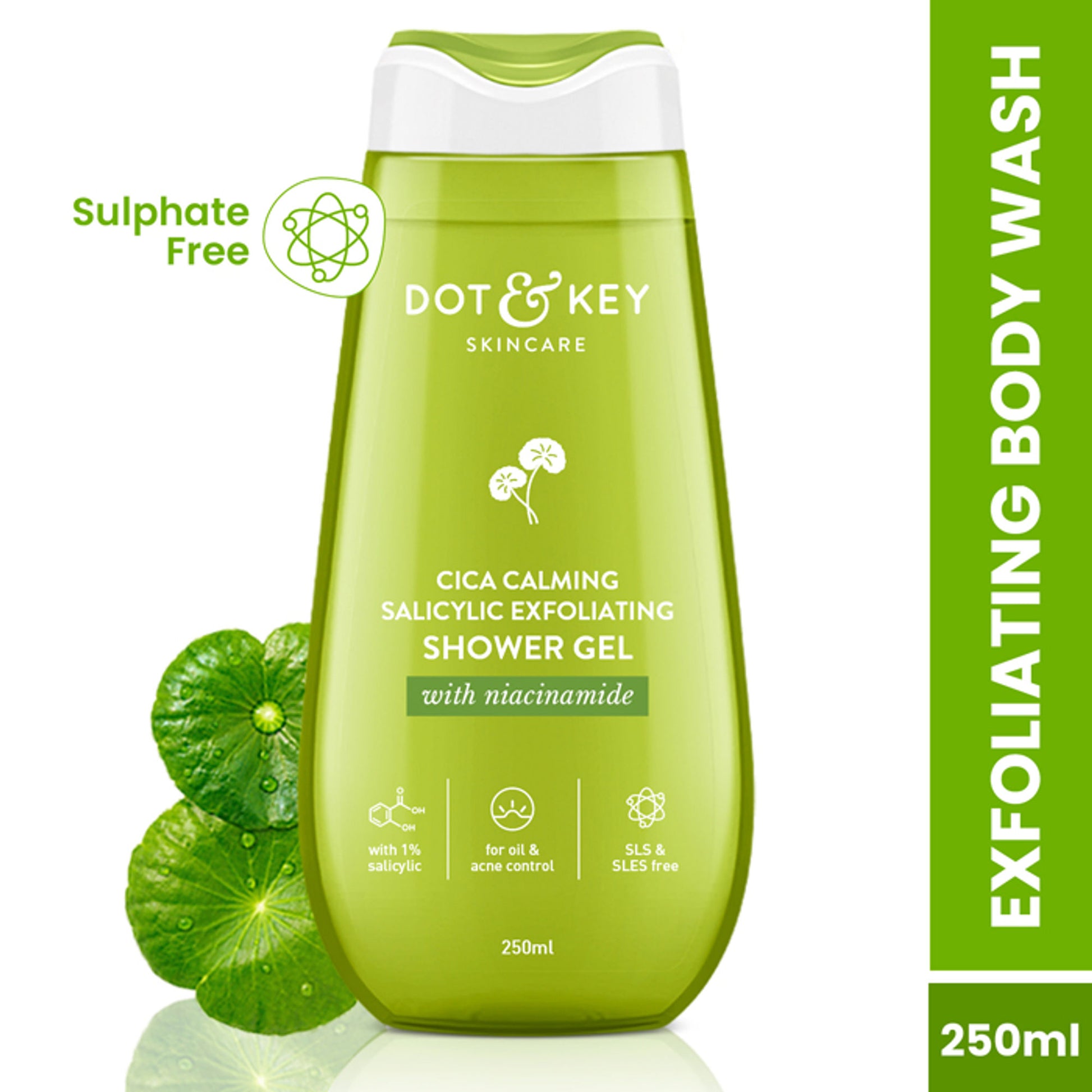 Dot & Key Cica Calming Salicylic Exfoliating Shower Gel, With Niacinamide, Acne & Oil Control