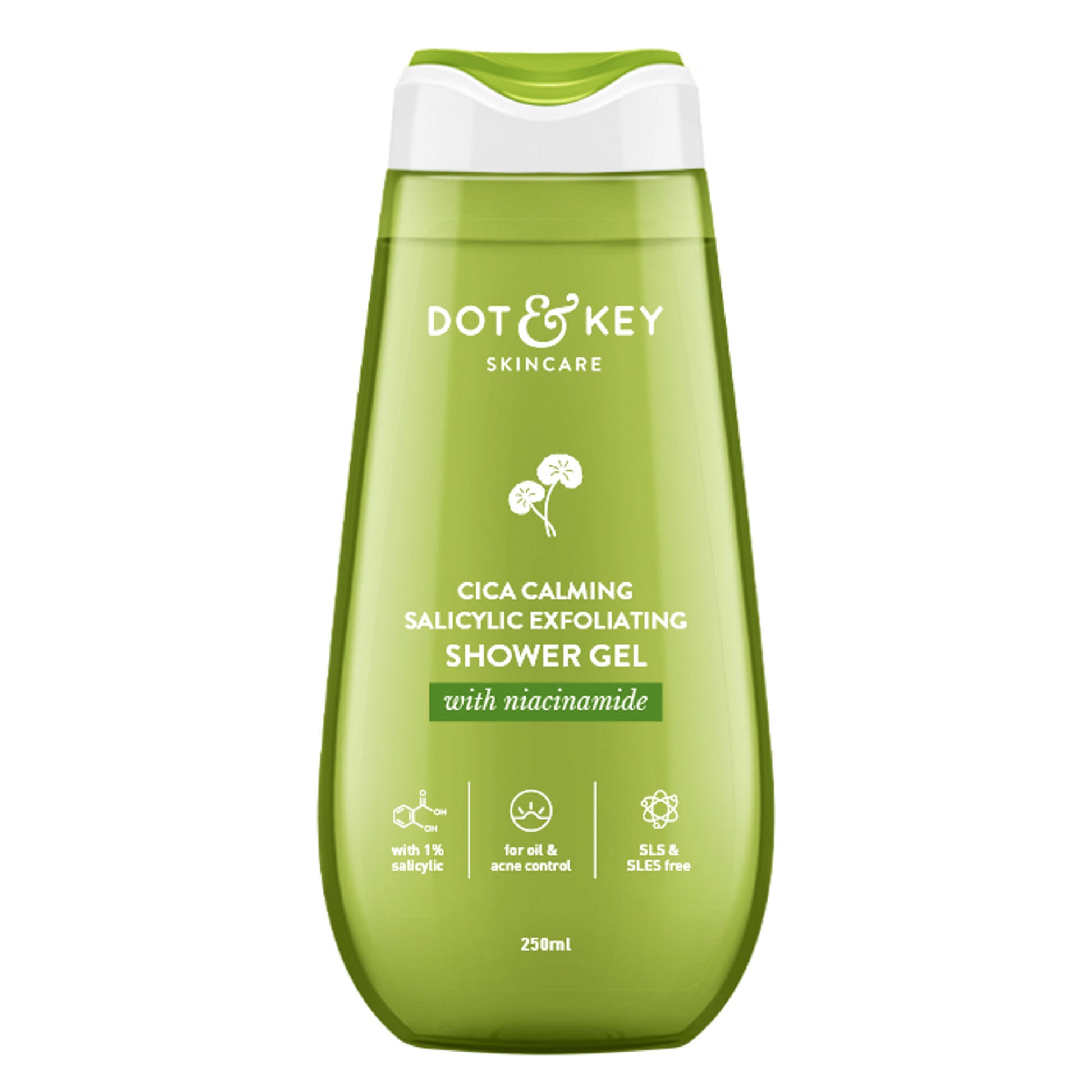Dot & Key Cica Calming Salicylic Exfoliating Shower Gel, With Niacinamide, Acne & Oil Control