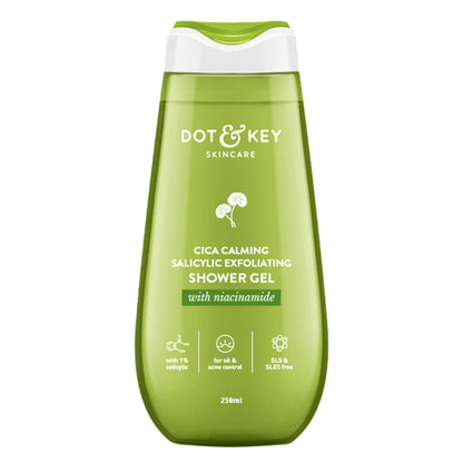 Dot & Key Cica Calming Salicylic Exfoliating Shower Gel, With Niacinamide, Acne & Oil Control
