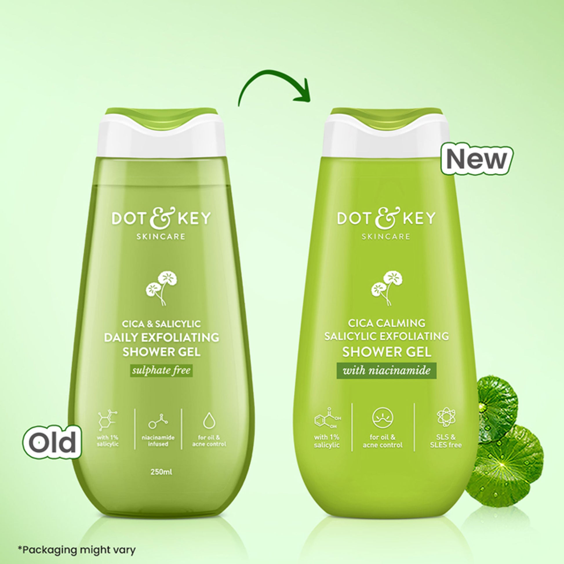 Dot & Key Cica Calming Salicylic Exfoliating Shower Gel, With Niacinamide, Acne & Oil Control