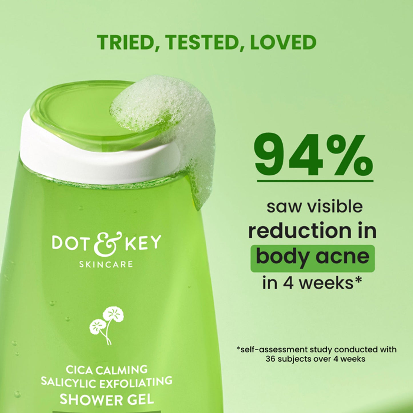Dot & Key Cica Calming Salicylic Exfoliating Shower Gel, With Niacinamide, Acne & Oil Control