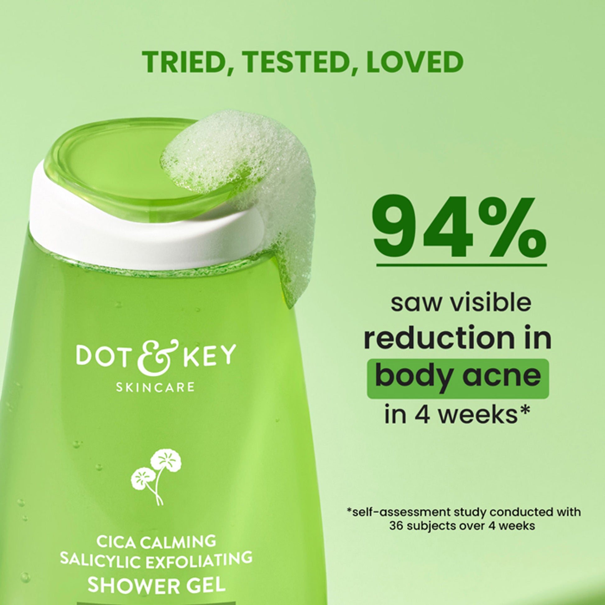 Dot & Key Cica Calming Salicylic Exfoliating Shower Gel, With Niacinamide, Acne & Oil Control