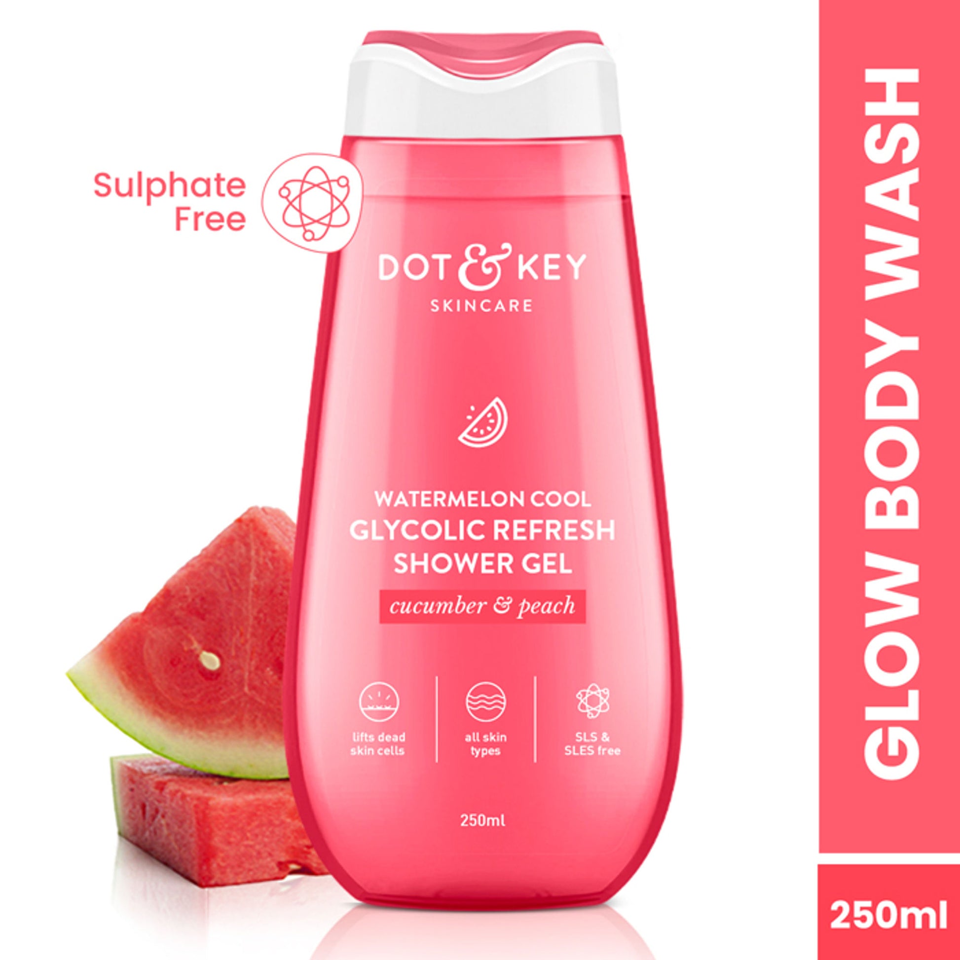 Watermelon Cool Glycolic Refresh Shower Gel, With Peach & Cucumber, Gently Exfoliates Skin