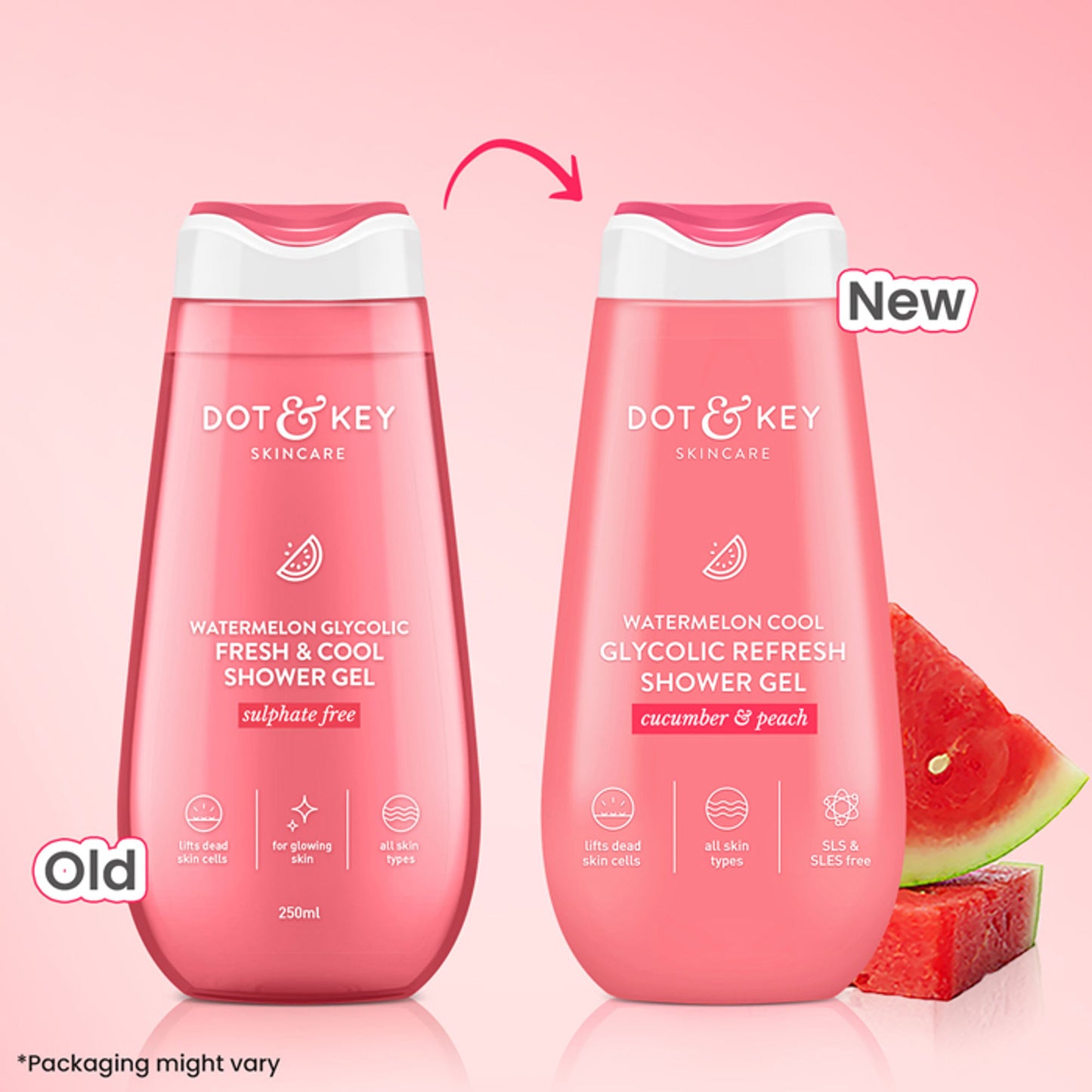Watermelon Cool Glycolic Refresh Shower Gel, With Peach & Cucumber, Gently Exfoliates Skin