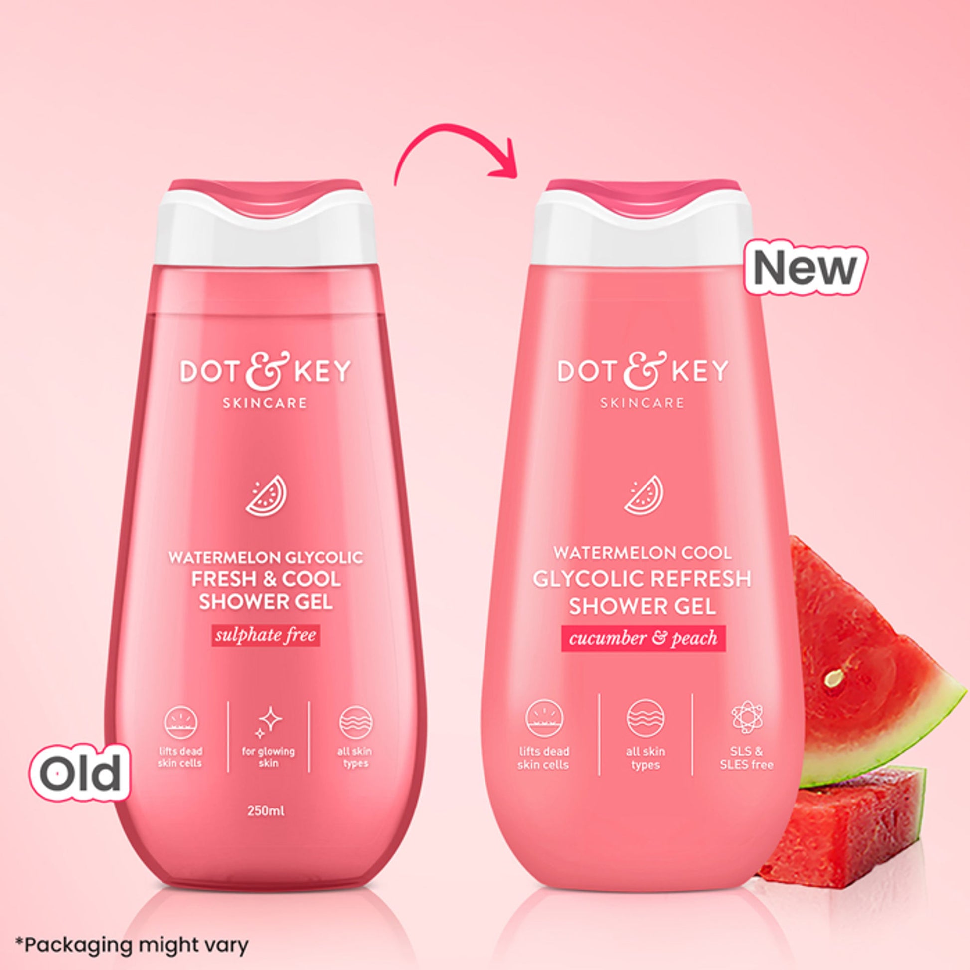 Watermelon Cool Glycolic Refresh Shower Gel, With Peach & Cucumber, Gently Exfoliates Skin
