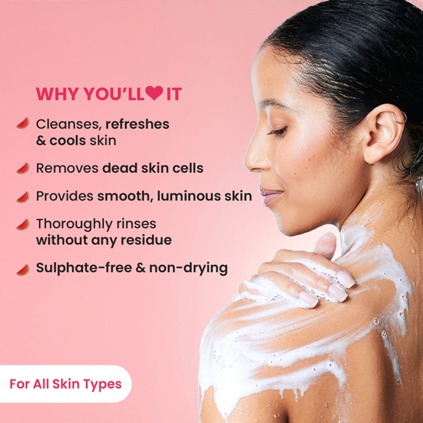 Watermelon Cool Glycolic Refresh Shower Gel, With Peach & Cucumber, Gently Exfoliates Skin