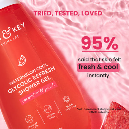 Watermelon Cool Glycolic Refresh Shower Gel, With Peach & Cucumber, Gently Exfoliates Skin