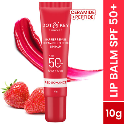 Dot & Key Ceramide & Peptide Barrier Repair SPF 50 PA+++ Tinted Lip Balm For Plump Lips - Red Romance