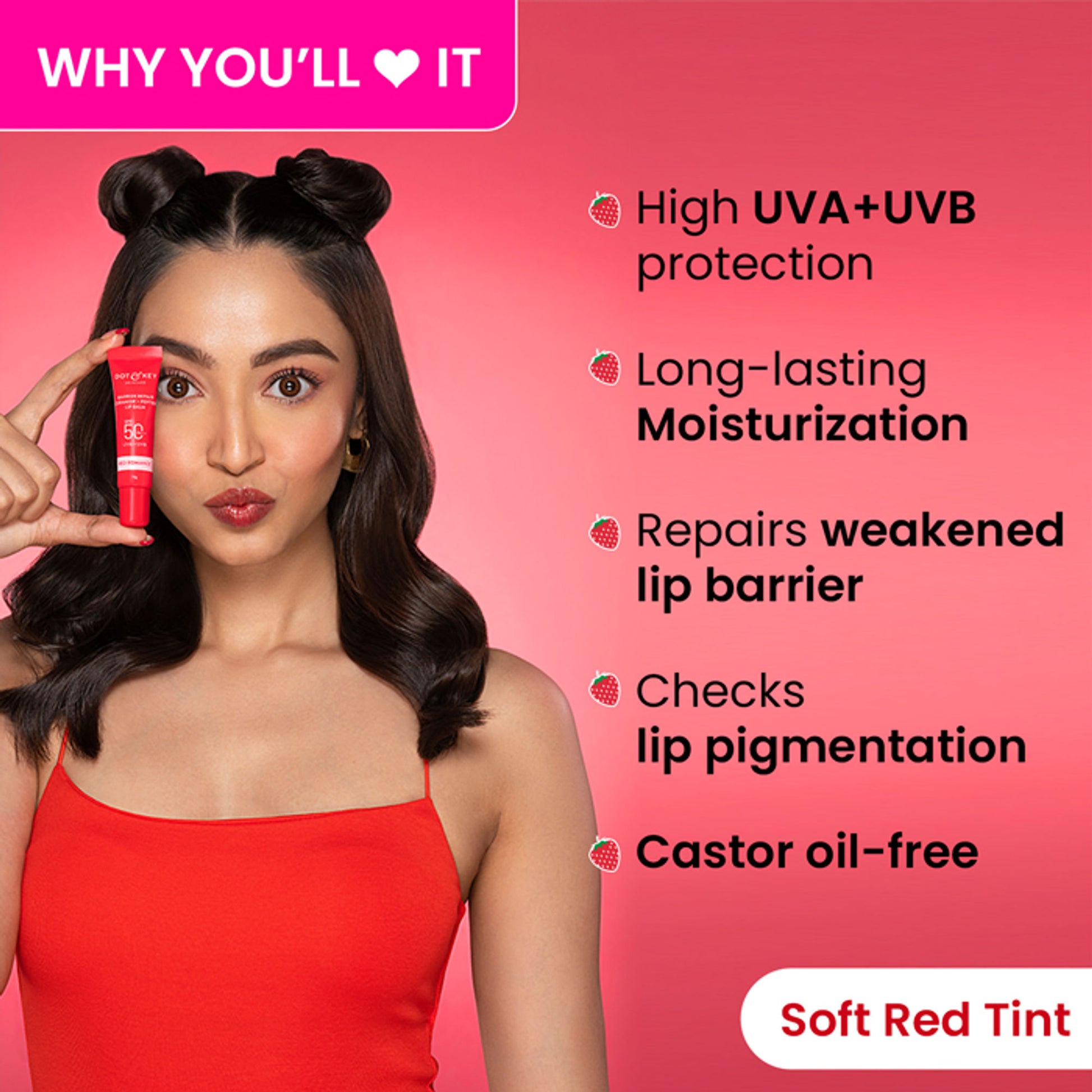 Dot & Key Ceramide & Peptide Barrier Repair SPF 50 PA+++ Tinted Lip Balm For Plump Lips - Red Romance