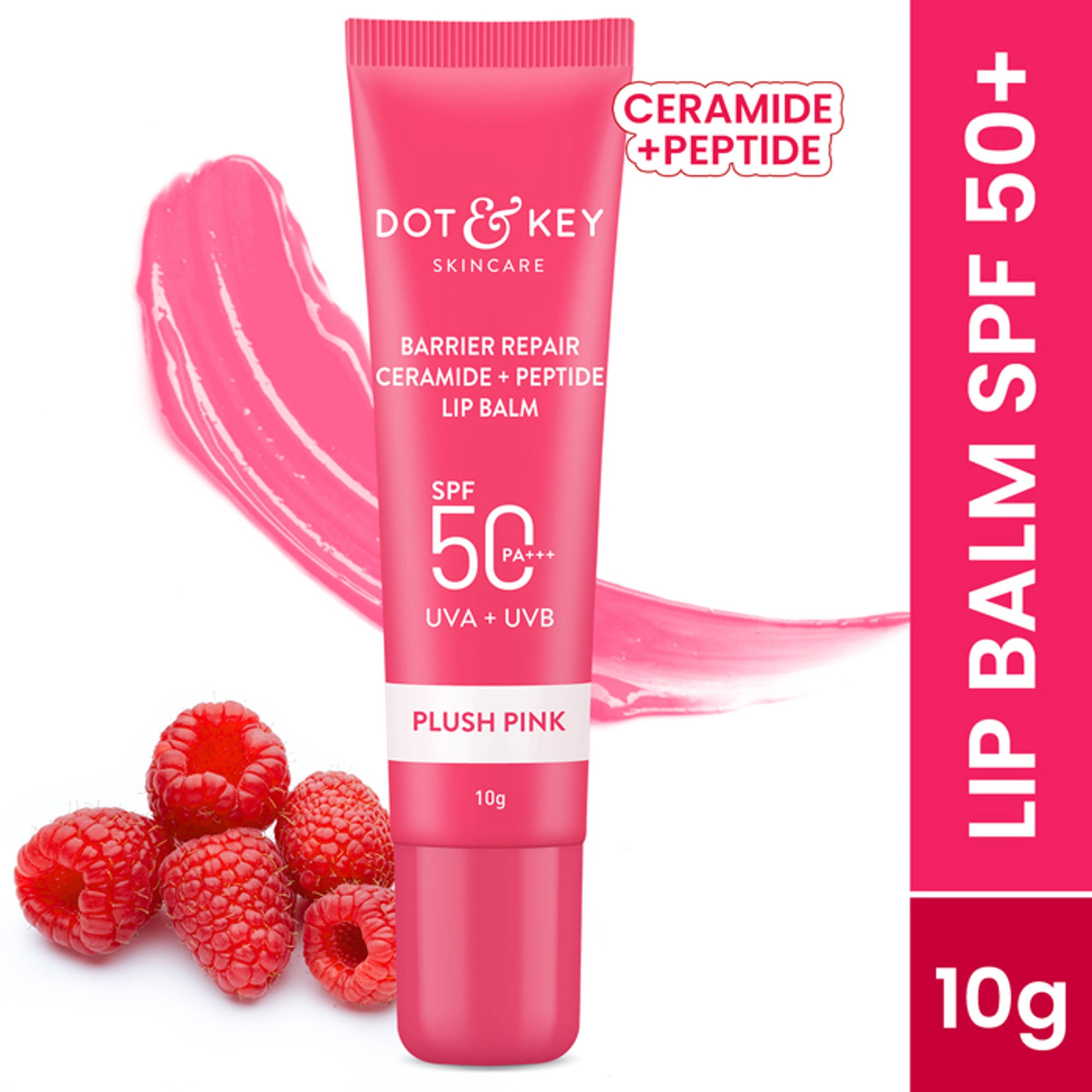 Dot & Key Ceramide & Peptide Barrier Repair SPF 50 PA+++ Tinted Lip Balm For Plump Lips - Plush Pink