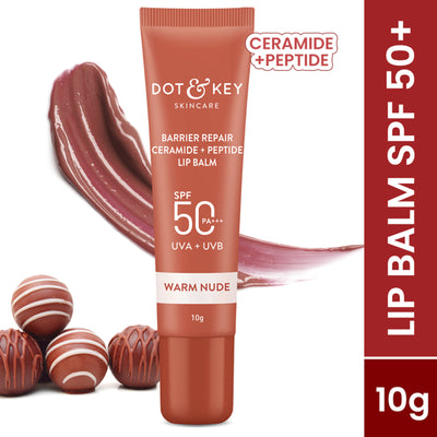 Dot & Key Ceramide & Peptide Barrier Repair SPF 50 PA+++ Tinted Lip Balm For Plump Lips - Warm Nude