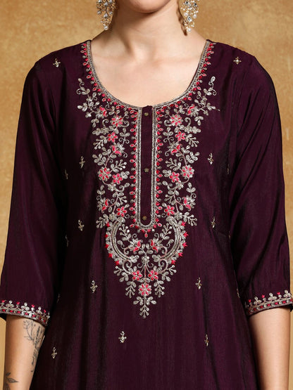 Indyancart VA Women's Ethnic Motifs Embroidered Regular Kurta Set With Dupatta