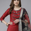 Indyancart IE Women Red & Black Kurta with Trousers & With Dupatta