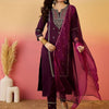 Dhiyona SN Women's Floral Zari Embroidered Notch Neck Straight Kurta With Trousers & Dupatta