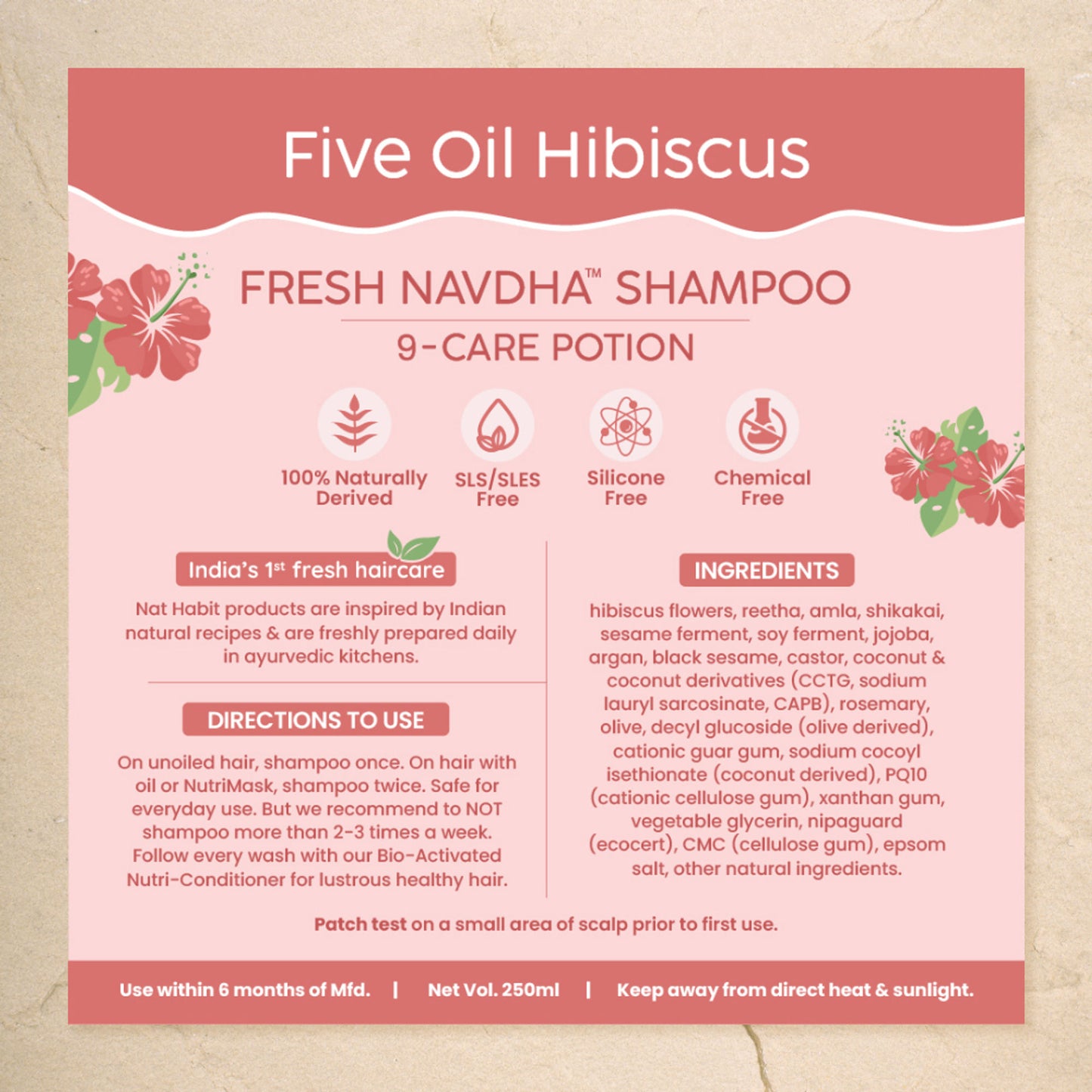 Nat Habit Five Oil Hibiscus Shampoo & Conditioner Combo For Hair Fall Control, 72 Hr Frizz Control