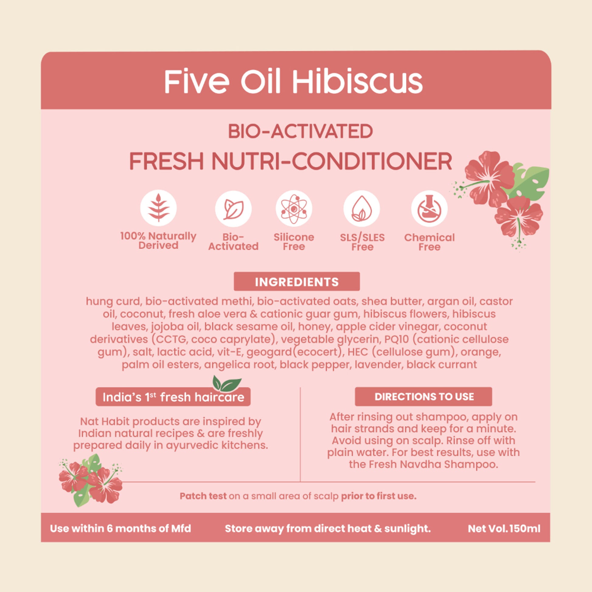 Nat Habit Five Oil Hibiscus Shampoo & Conditioner Combo For Hair Fall Control, 72 Hr Frizz Control