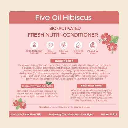 Nat Habit Five Oil Hibiscus Shampoo & Conditioner Combo For Hair Fall Control, 72 Hr Frizz Control
