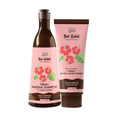 Nat Habit Five Oil Hibiscus Shampoo & Conditioner Combo For Hair Fall Control, 72 Hr Frizz Control