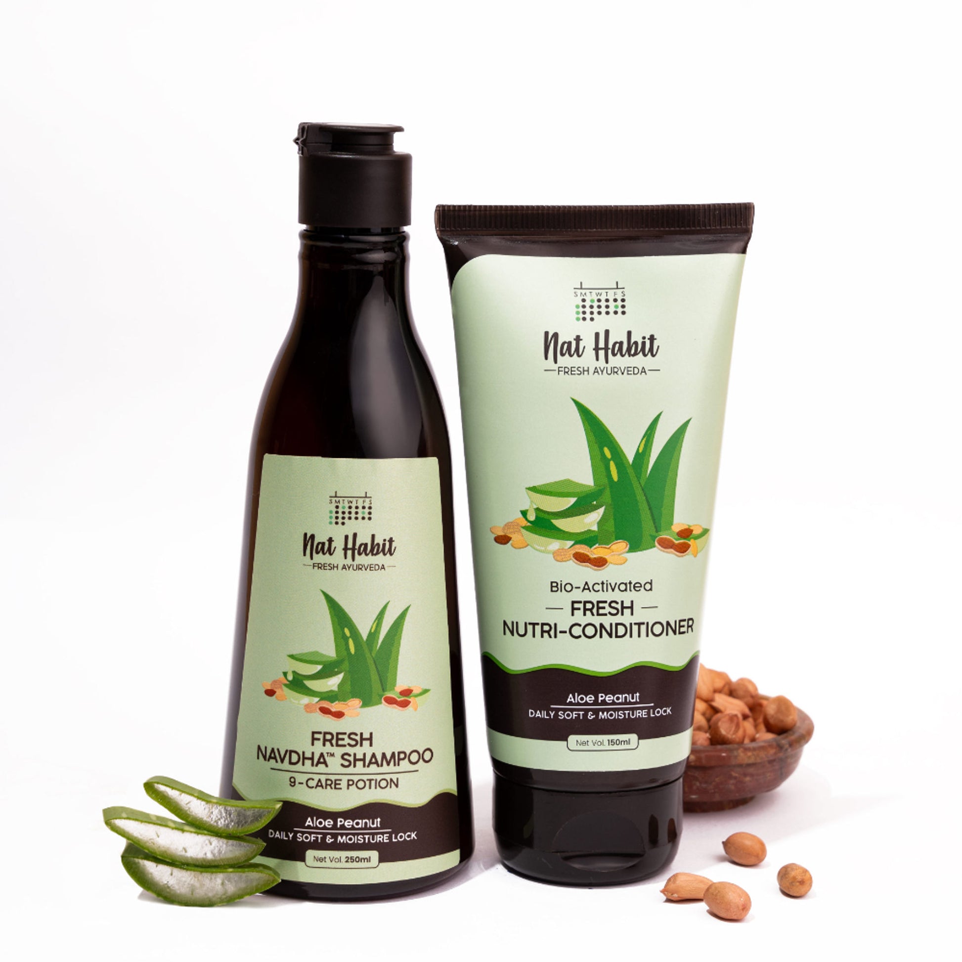 Nat Habit Aloe Peanut Shampoo & Conditioner, Daily Soft & Moisture Lock Ultra Smoothening Combo