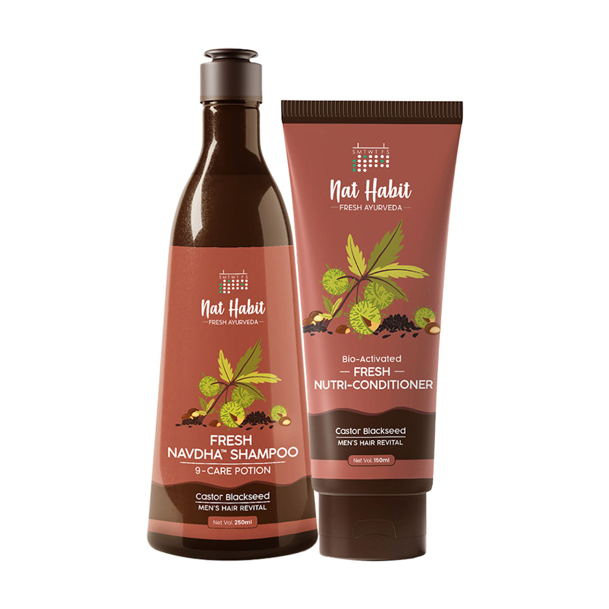 Nat Habit Castor Black Seed Shampoo & Conditioner For Manageable Hair, Men'S Revital With Castor