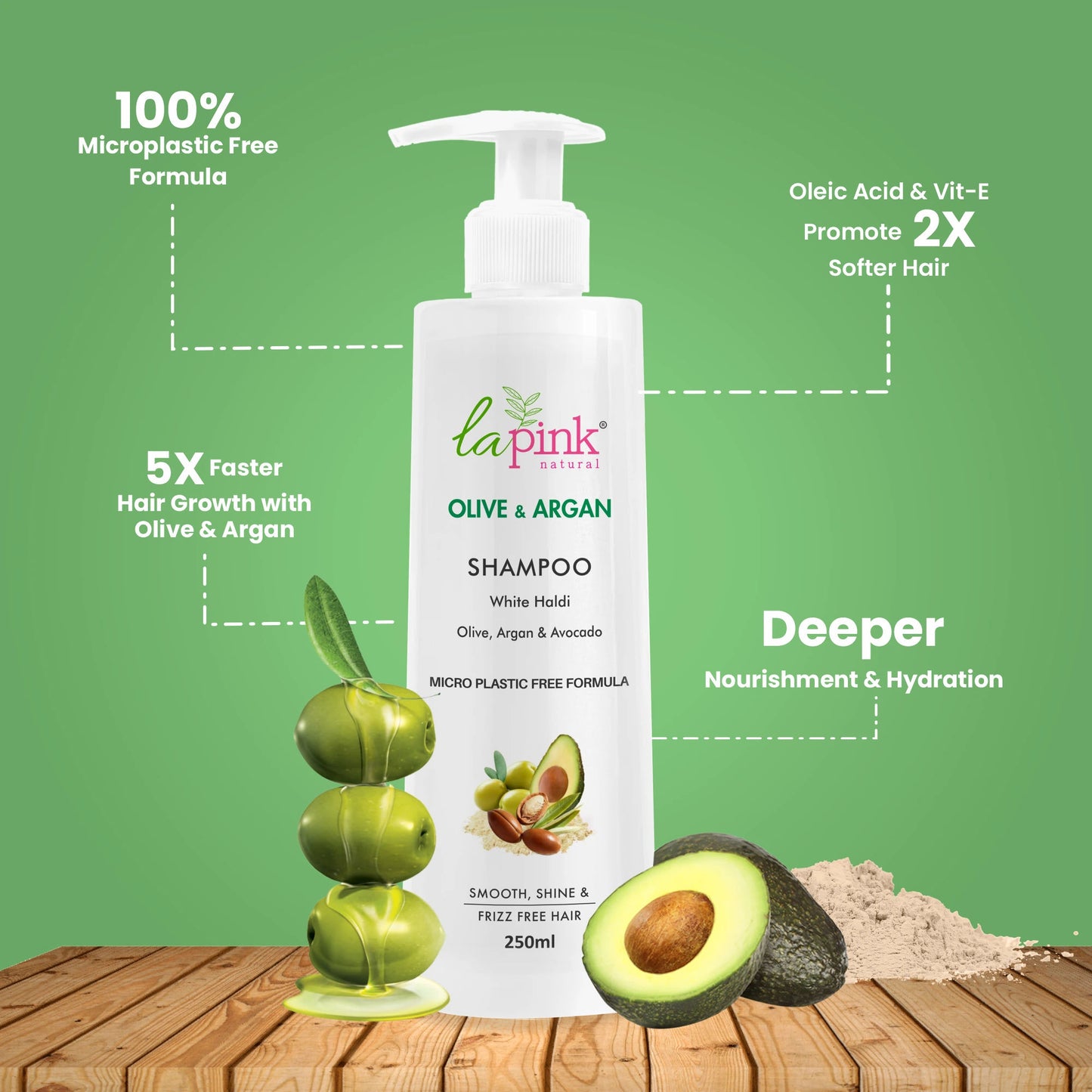 La Pink Olive Argan Shampoo For Dry Frizzy Hair Hydrating Nourishing Strengthens Restore Shine