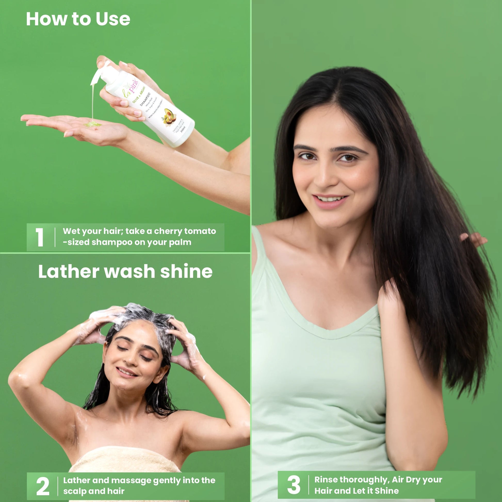 La Pink Olive Argan Shampoo For Dry Frizzy Hair Hydrating Nourishing Strengthens Restore Shine