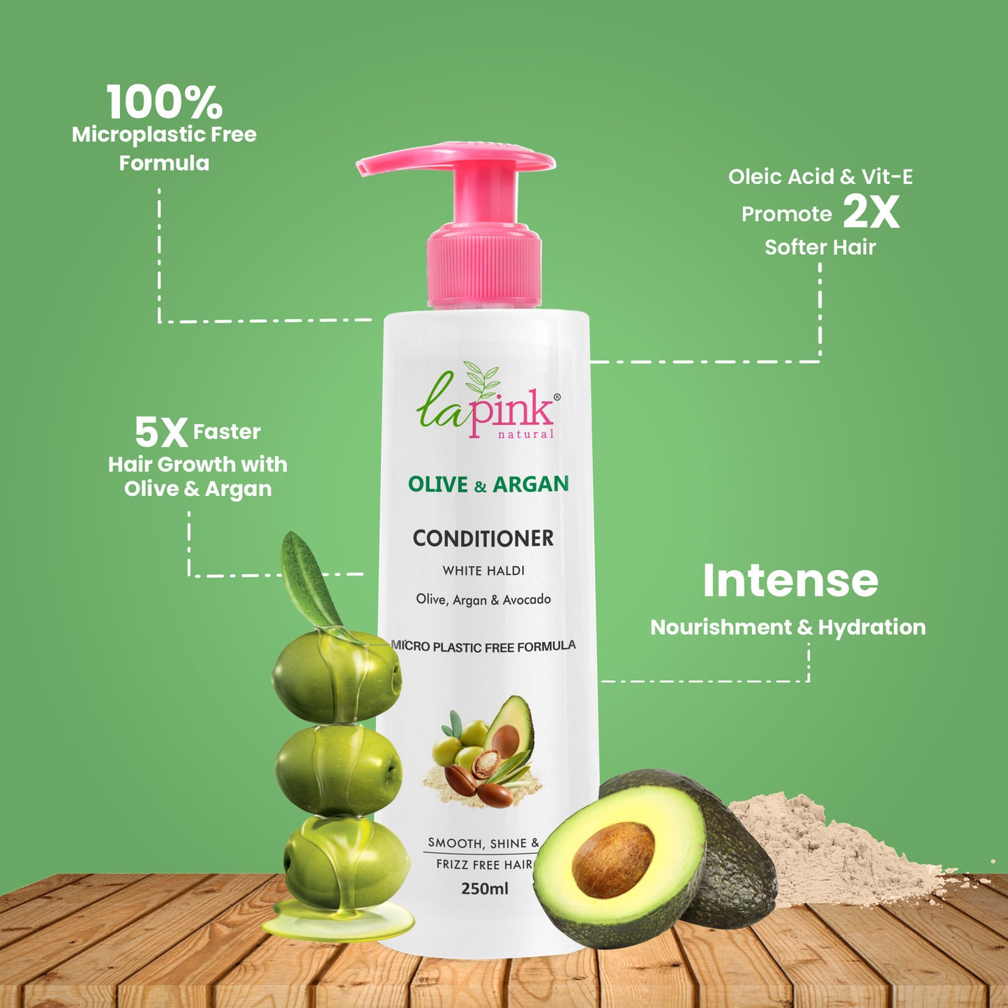 La Pink Olive & Argan Smoothing Conditioner With Avocado Damage Repair For Dry & Frizzy Hair