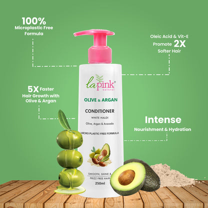 La Pink Olive & Argan Smoothing Conditioner With Avocado Damage Repair For Dry & Frizzy Hair