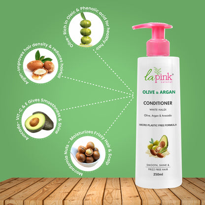 La Pink Olive & Argan Smoothing Conditioner With Avocado Damage Repair For Dry & Frizzy Hair