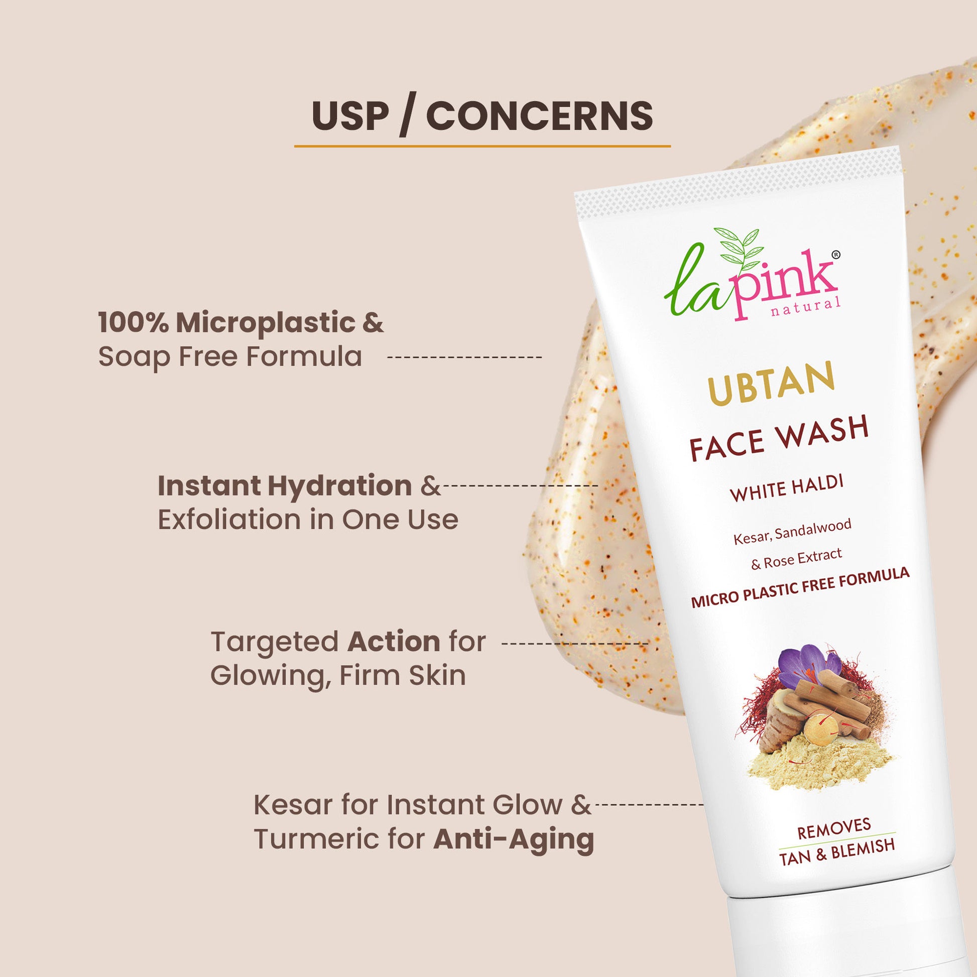 La Pink Ubtan Face Wash Exfoliates Brightens Skin Removes Tan And Impurities With Walnut Beads