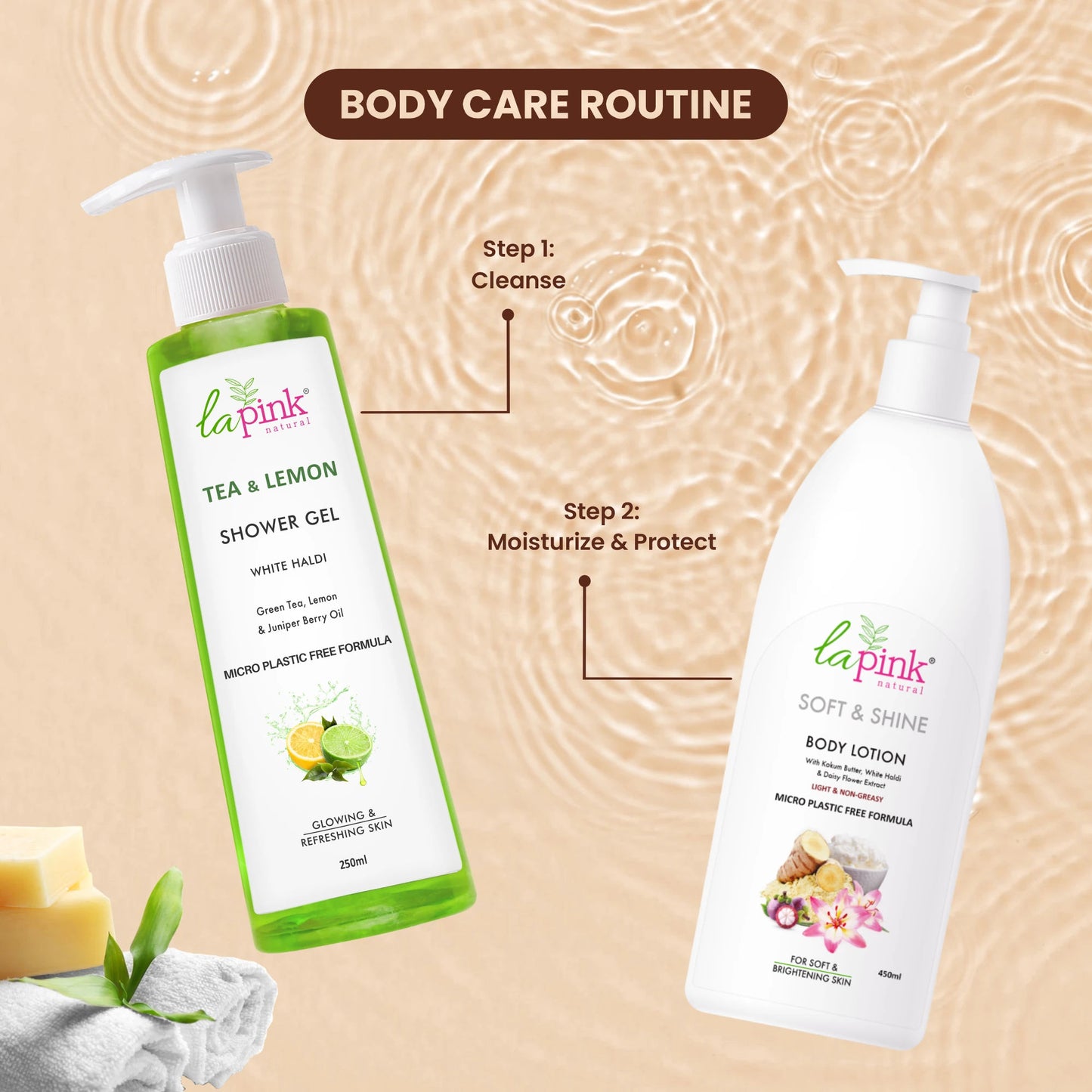 La Pink Tea Lemon Shower Gel White Haldi Glowing Refreshing Skin Deep Cleansing Body Wash