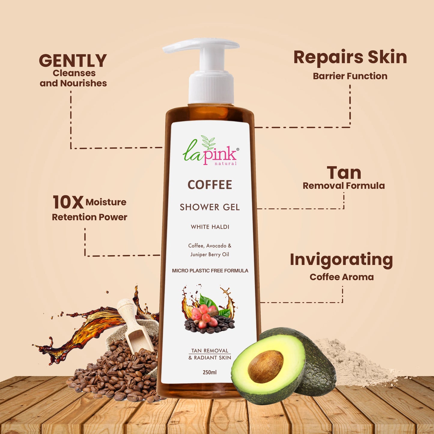 La Pink Coffee Shower Gel Tan Removal Deep Cleansing Soft Radiant Glowing Skin Body Wash