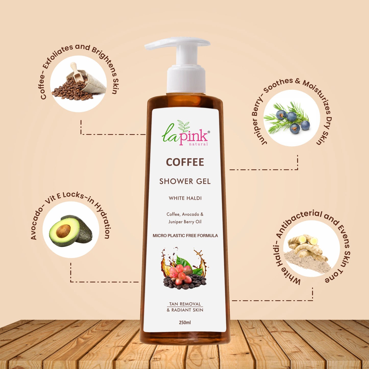 La Pink Coffee Shower Gel Tan Removal Deep Cleansing Soft Radiant Glowing Skin Body Wash