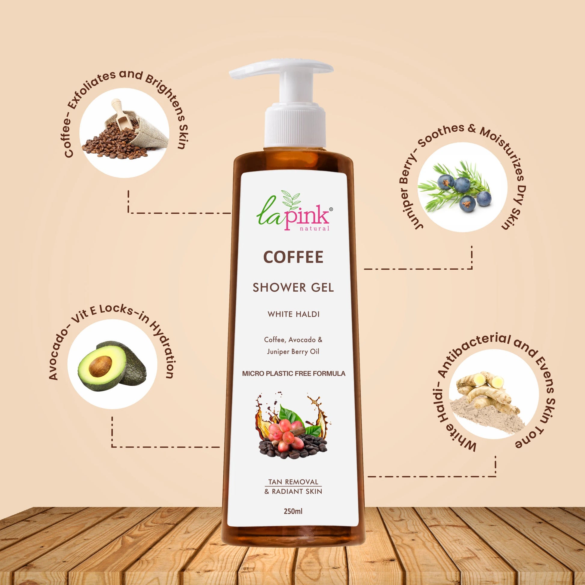 La Pink Coffee Shower Gel Tan Removal Deep Cleansing Soft Radiant Glowing Skin Body Wash