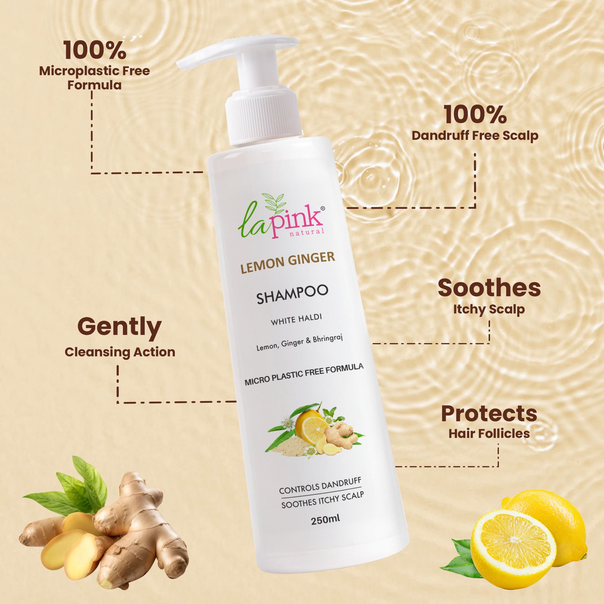 La Pink Lemon Ginger Anti Dandruff Shampoo Soothes Itchy Scalp And Strengthens Hair