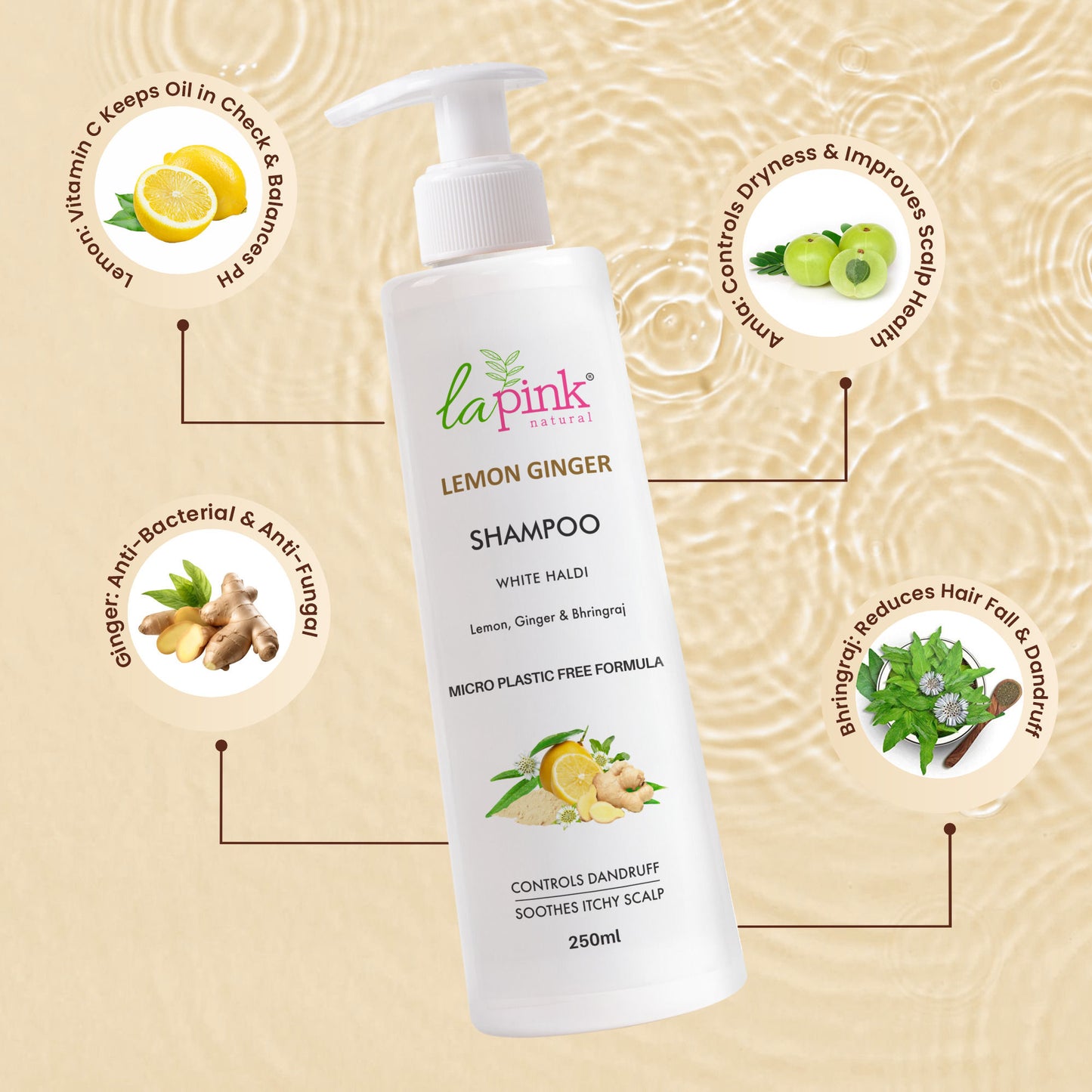 La Pink Lemon Ginger Anti Dandruff Shampoo Soothes Itchy Scalp And Strengthens Hair