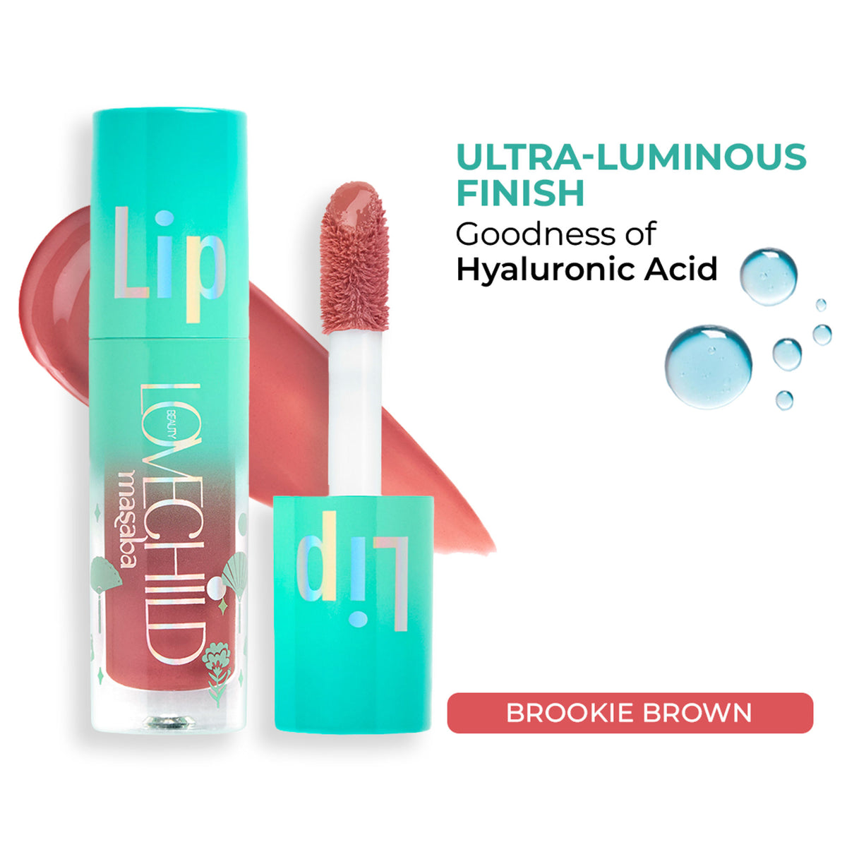LoveChild Masaba Lovechild Masaba tinted lip gloss gelato with jojoba oil and shea butter, in Brookie Brown shade.