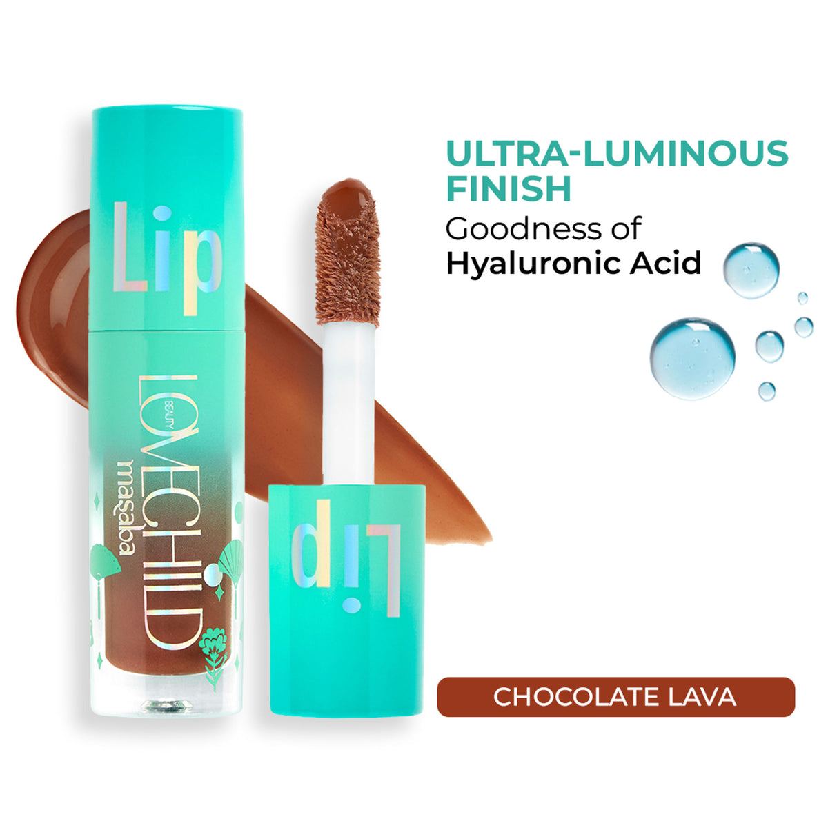 LoveChild Masaba tinted lip gloss gelato with jojoba oil and shea butter in Chocolate Lava, moisturizing and glossy lip product.