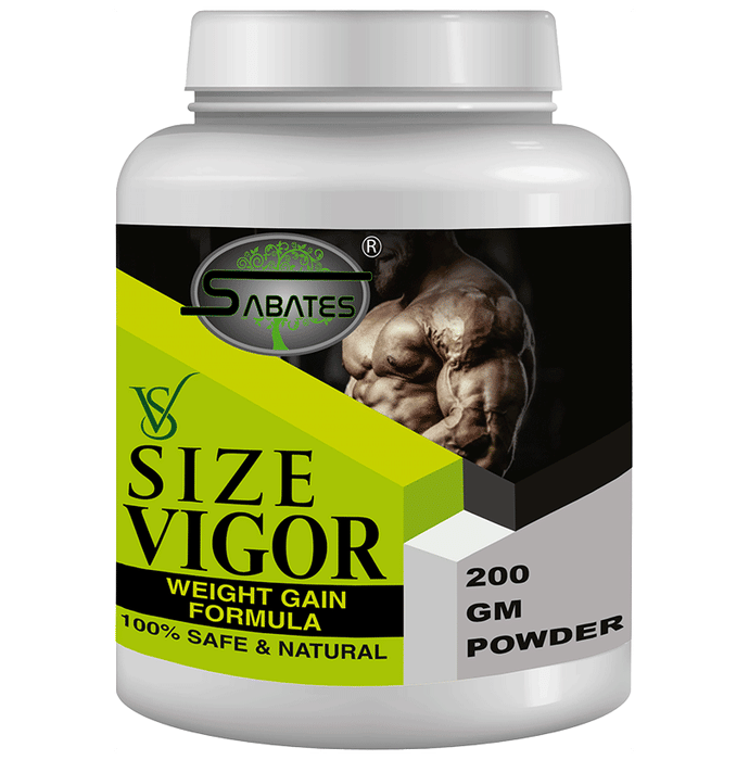 Sabates Vigour Weight Gain Formula powder in a jar, a health drink supplement for boosting weight and vitality.