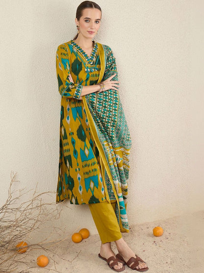 Women Ethnic Motifs Printed Regular Thread Work Pure Cotton Kurta with Trousers & With Dupatta
