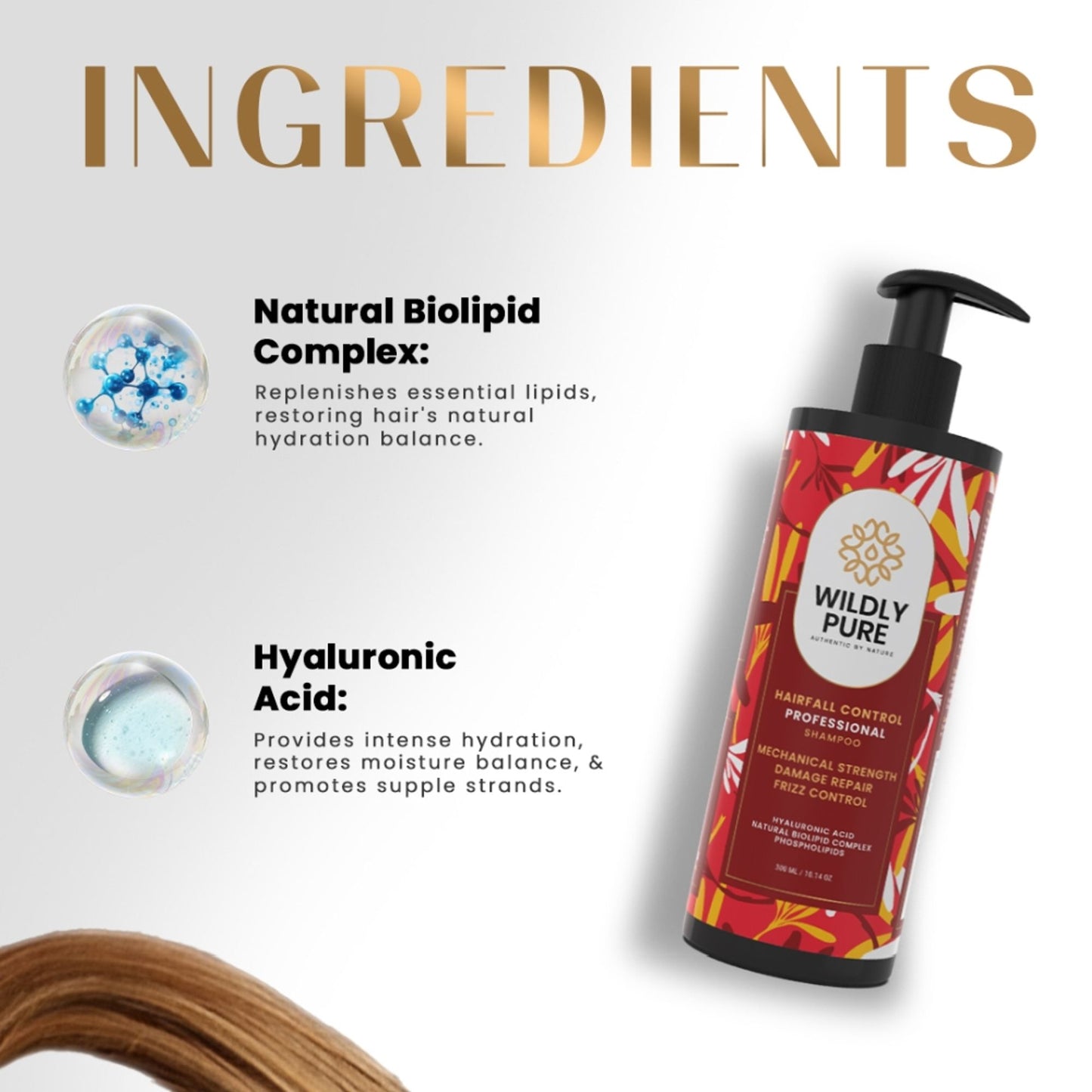 Wildly Pure Hair Fall Control Shampoo with Hyaluronic Acid & Natural Biolipid Complex