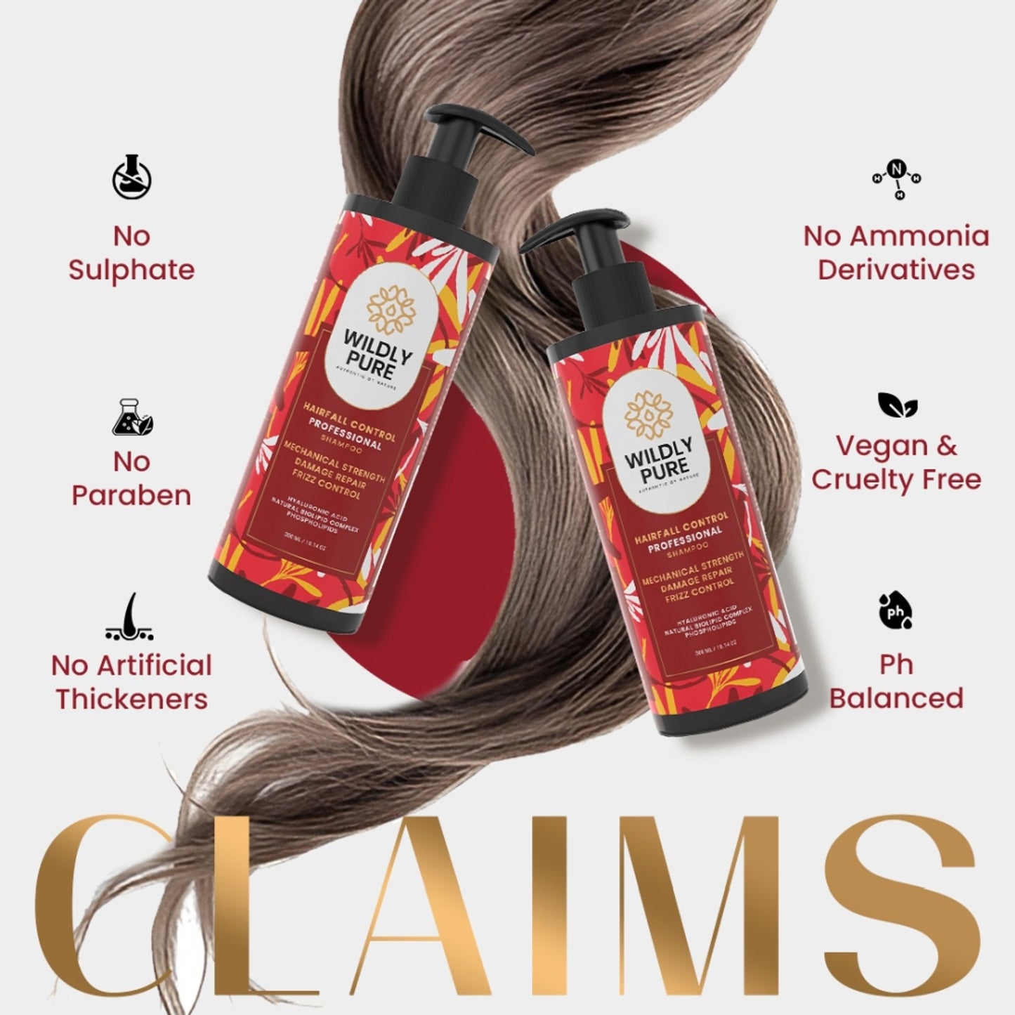 Wildly Pure Hair Fall Control Shampoo with Hyaluronic Acid & Natural Biolipid Complex